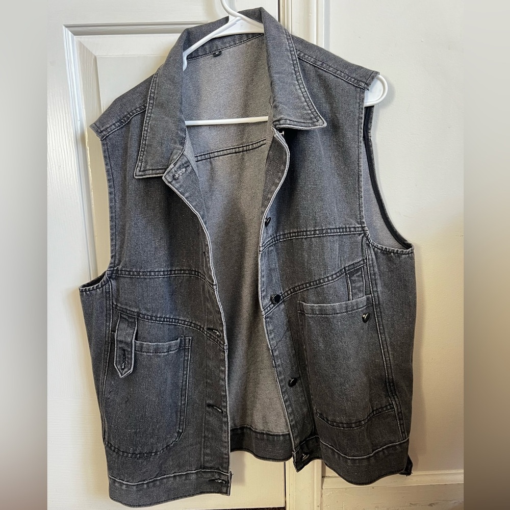 Gray Denim Sleeveless Vest